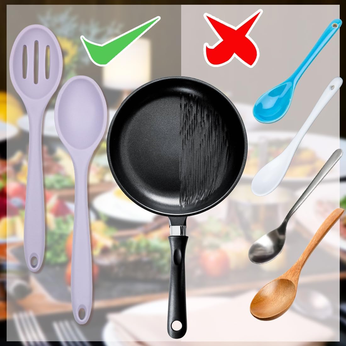 ELANE 8 Pcs Silicone Cooking Utensils Set,Silicone Serving Spoons Cooking Spoons for Nonstick Cookware for Kitchen Salads