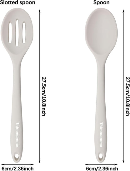 Silicone Cooking Spoon, Nonstick Kitchen Spoons for Cooking, Slotted and Solid Serving Spoon Heat Resistant, Silicone Mixing Spoons Basting for Nonstick Cookware 4 Pack