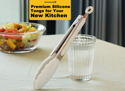 HINMAY Stainless Steel Kitchen Tongs 9-Inch Cooking Tongs, Set of 3
