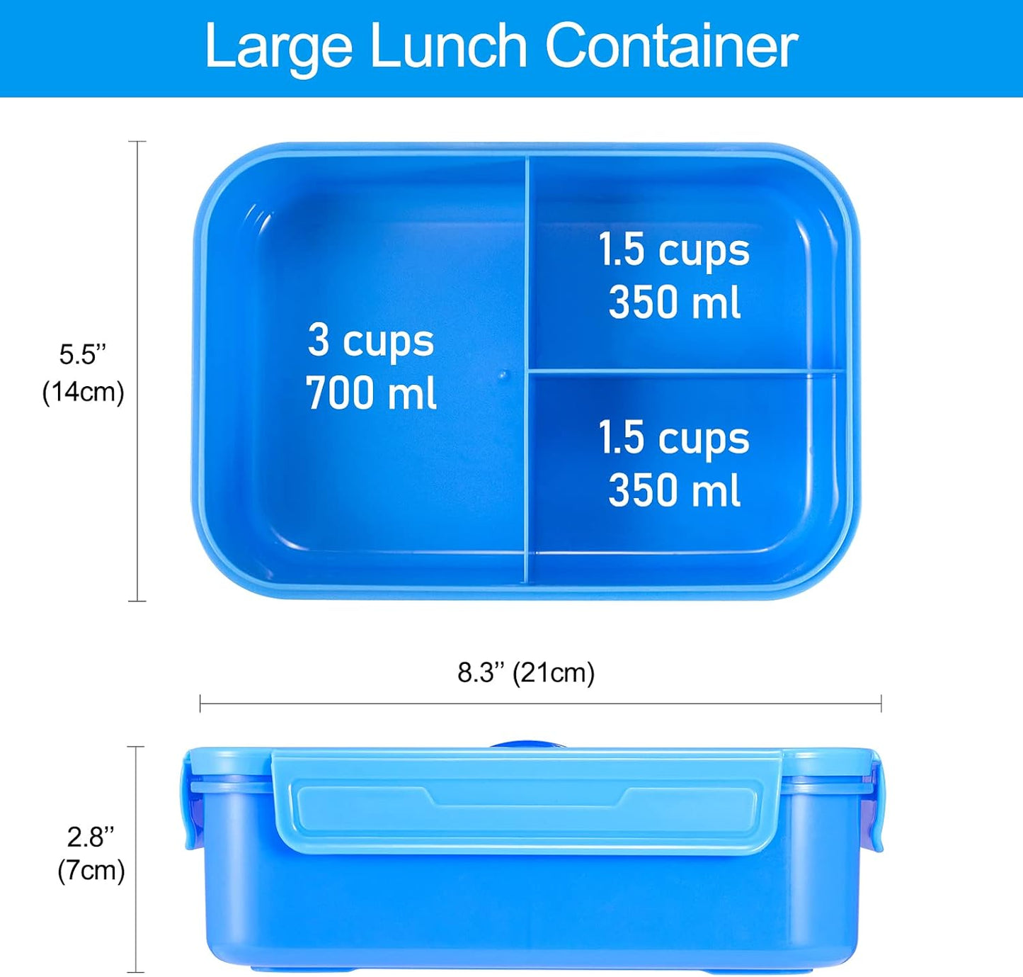 Caperci Classic Bento Box Adult Lunch Box for Older Kids - Leakpoof 47 oz 3-Compartment Lunch Containers for Adults and Teens, Built-in Utensil Set, Ideal for On-the-Go Balanced Eating,Khaki Green