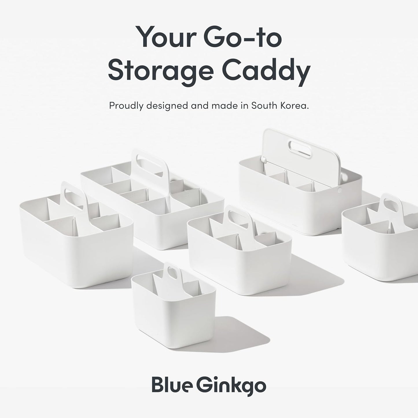 BLUE GINKGO Stackable Organizer Caddy – Korean-Made Portable Tote for Bathroom, Office, Crafts, or School Supplies (Rectangle, White)