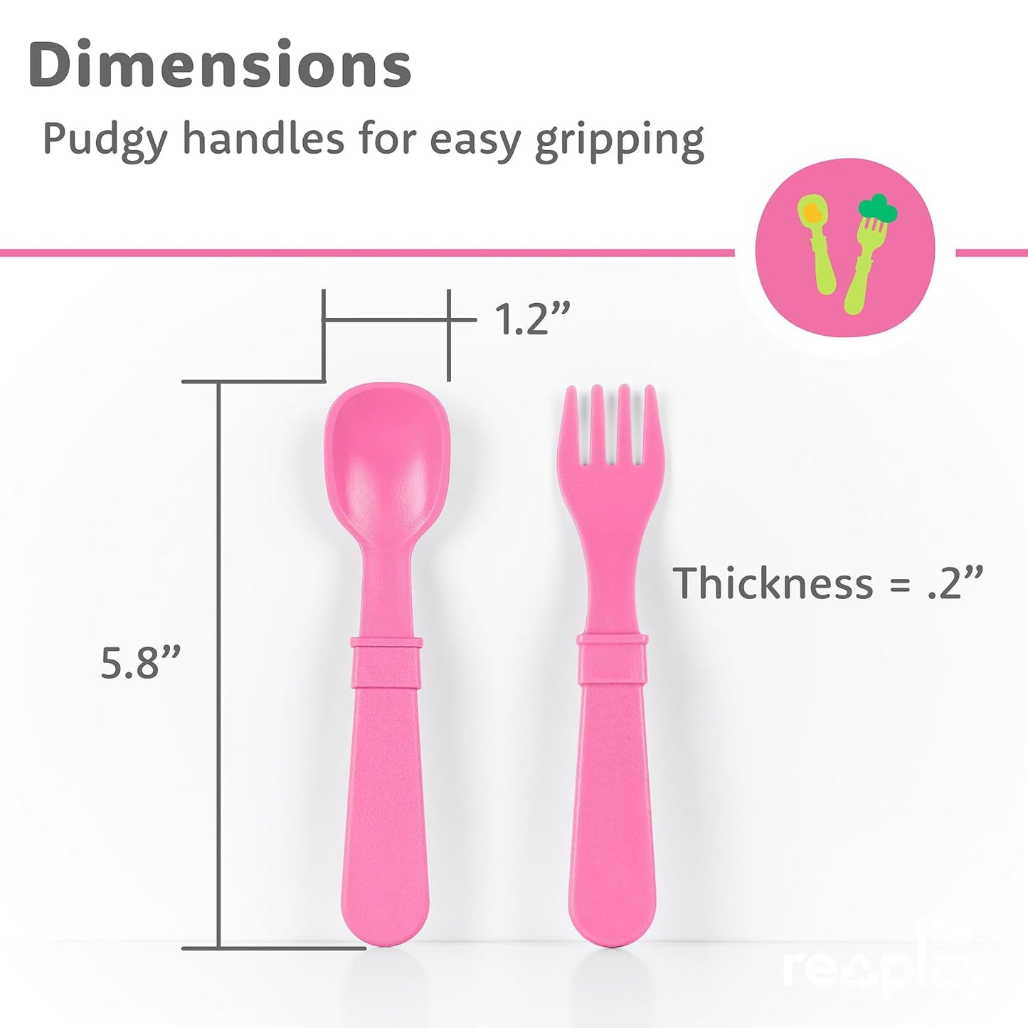 Re-Play Toddler Forks and Spoons Set - 4x4 Utensils Set for Kids - Dishwasher and Microwave Safe - Made in USA - Set of 8-5.8" x 1.2" x 0.2" - Princess