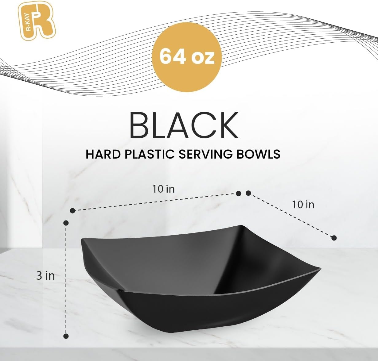 R-kay 6 Pack Square Plastic Serving Bowls - Clear Plastic bowls 16 Oz - Disposable Serving Bowls Heavy Duty For Weddings Catering And Birthday parties