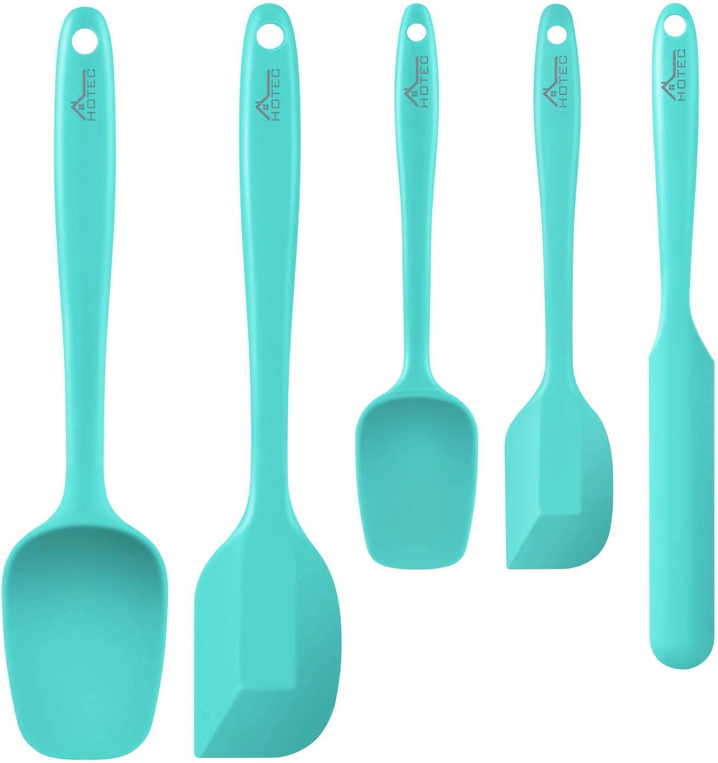 HOTEC Heat Resistant 600℉ Food Grade Silicone Rubber Spatula Set for Baking, Cooking, and Mixing Non Stick Dishwasher Safe BPA-Free Multicolor Set of 5
