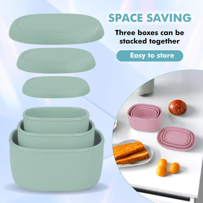 Anatole Silicone Food Storage Lunch Bento Box Set of 3 Reusable Nesting Containers with Lids BPA Free Dishwasher Microwave Oven Freezer Safe Leakproof (6.7oz, 10oz, 20oz)