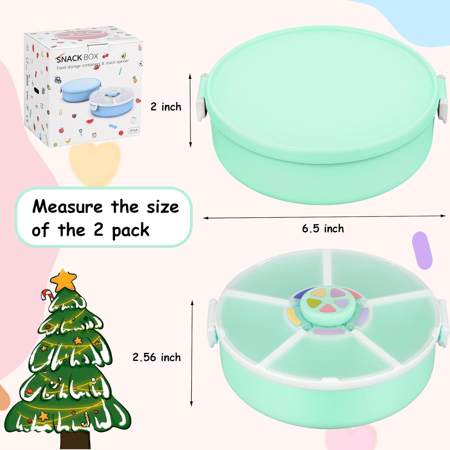 JOOPETALK Kids Reusable Rotating Snack Container with 5 Separate Compartments, Color Matching Opening Lid, BPA/PVC-Free, Dishwasher Safe, Perfect for Travel, School Lunches & On-the-Go Snacking-Purple