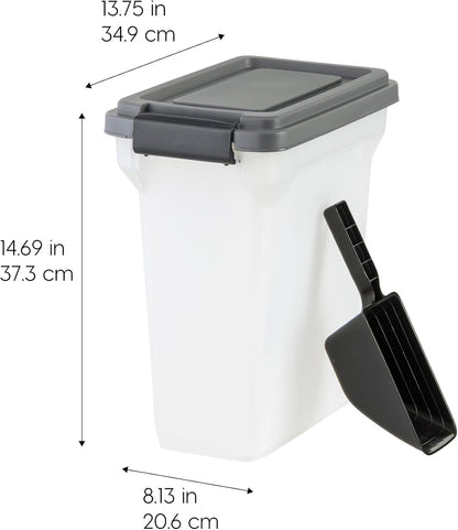 IRIS USA Dog Food Storage Container, Airtight Lid, 2-Cup Scoop, Up to 13 Pounds Pet Food Storage, Versatile Pet Food Bin, Treats, BPA Free, Dark Gray