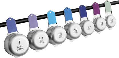 Spring Chef Stainless Steel Measuring Cups Set of 7 with Pour Spout - Nesting Kitchen Tools with Easy Read Markings to Measure Dry or Liquid Ingredients - Metal Measuring Cups for Baking & Cooking