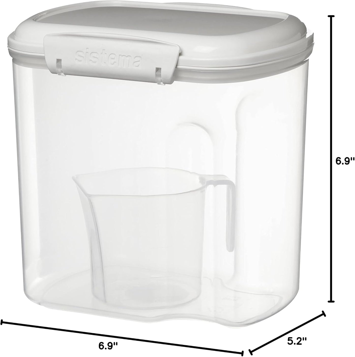 Sistema Flour and Sugar Storage Containers for Pantry with Lids and Measuring Cup, Dishwasher Safe, 13.7-Cup, White