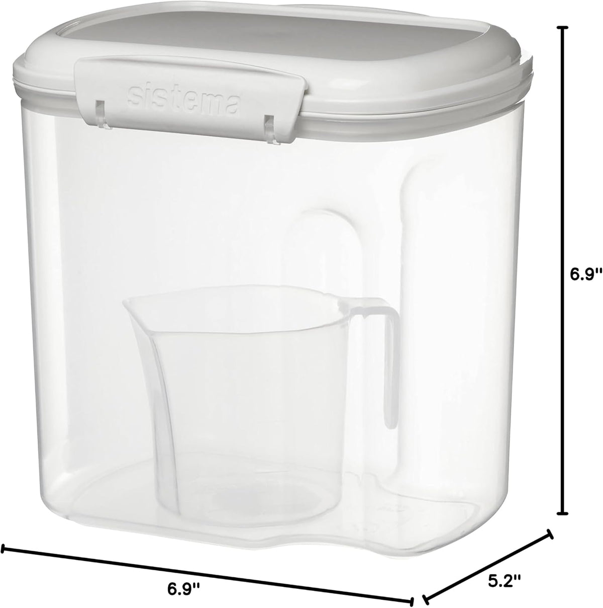 Sistema Flour and Sugar Storage Containers for Pantry with Lids and Measuring Cup, Dishwasher Safe, 13.7-Cup, White