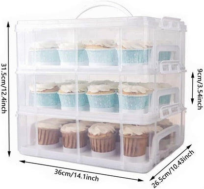 3 Tier Cupcake Carrier with Lid,Holds 36 Cupcakes or 3 Large Cakes Food Transporter Container with 3 Tier Stackable Layer Insert