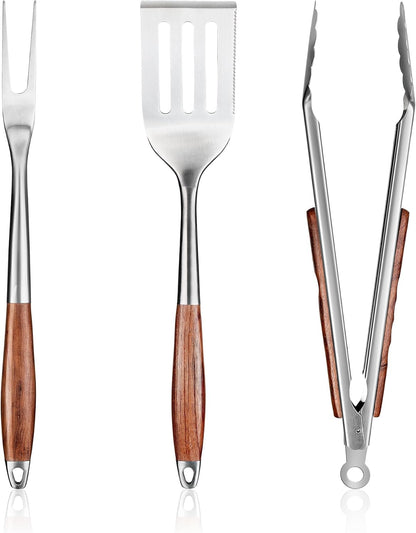 FJNATINH Heavy-Duty Grilling Accessories Rose Wooden BBQ Grilling Tools Set,Outdoor Grill Set with Spatula, Fork, Brush & Tongs,Essential Accessories for Barbecue & Grill. Ideal Gift for Men