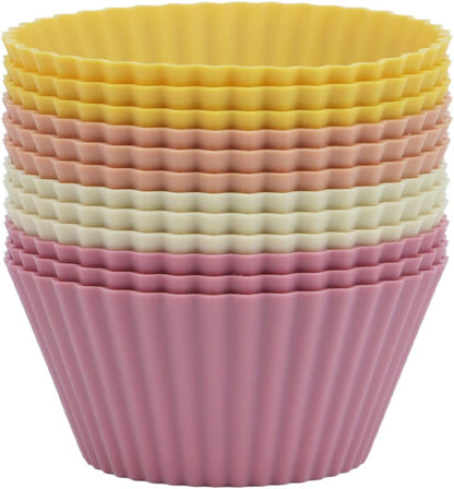 Silicone Baking Muffin Cups 12 Pack, Reusable Cupcake Liners Cake Molds, BPA Free, Dishwasher Safe(White, Green, Navy, Dusty Blue)
