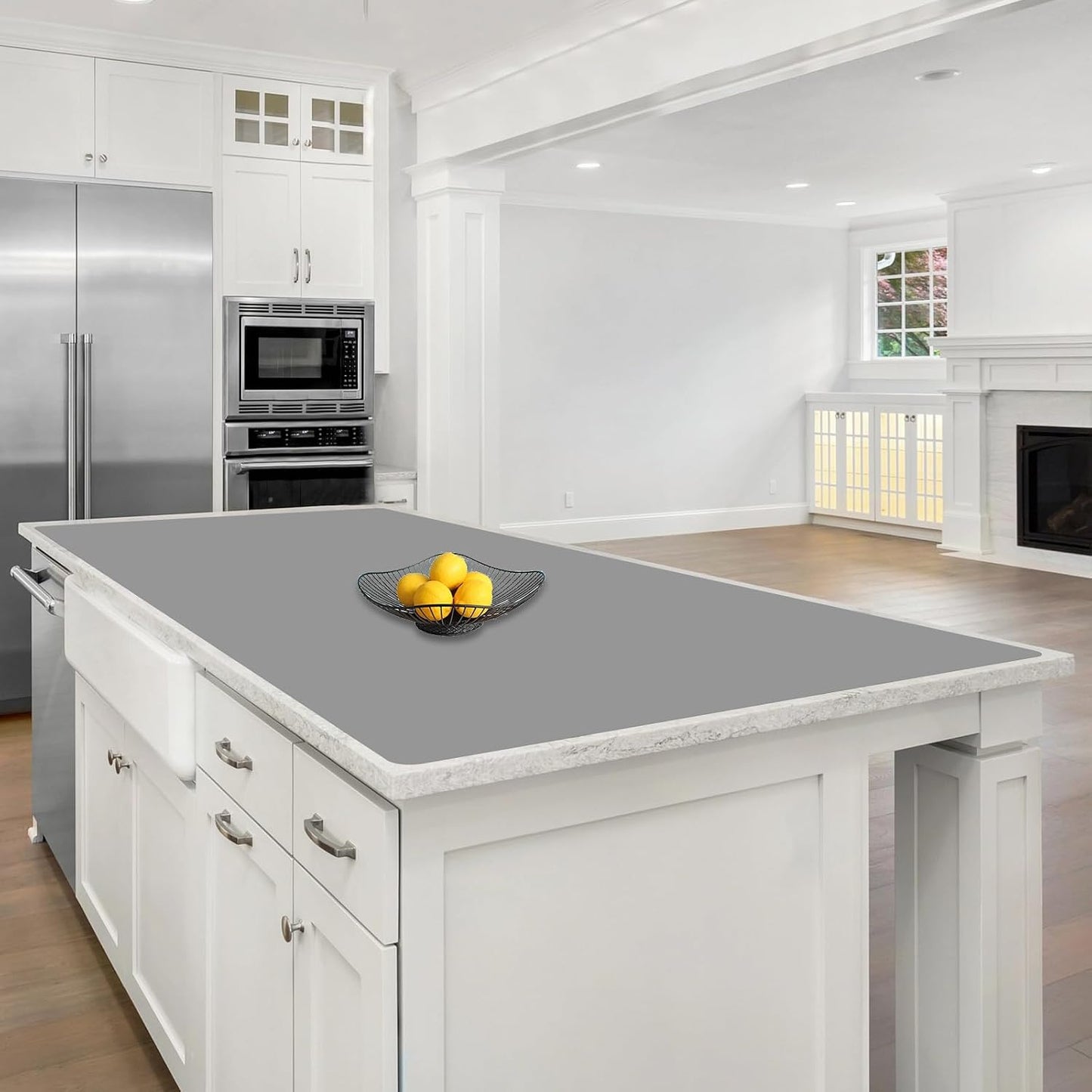 72''x16'' Extra Large Silicone Mat for Kitchen Counter, Heat Resistant Countertop Protector, Non-Slip Waterproof Kitchen Island Mat, Easy to Clean, Light Gray