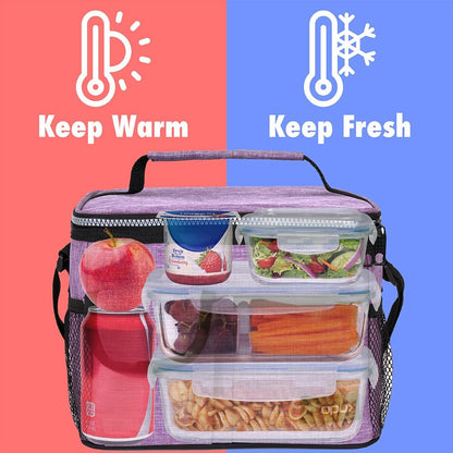 opux Insulated Lunch Bag for Men Women, Leakproof Black Lunch Box for Work, Portable Soft Lunch Cooler Bag with Shoulder Strap, Adult Lunchbox Lunch Pail for Kid Boy Girl School, 14 Can/8L