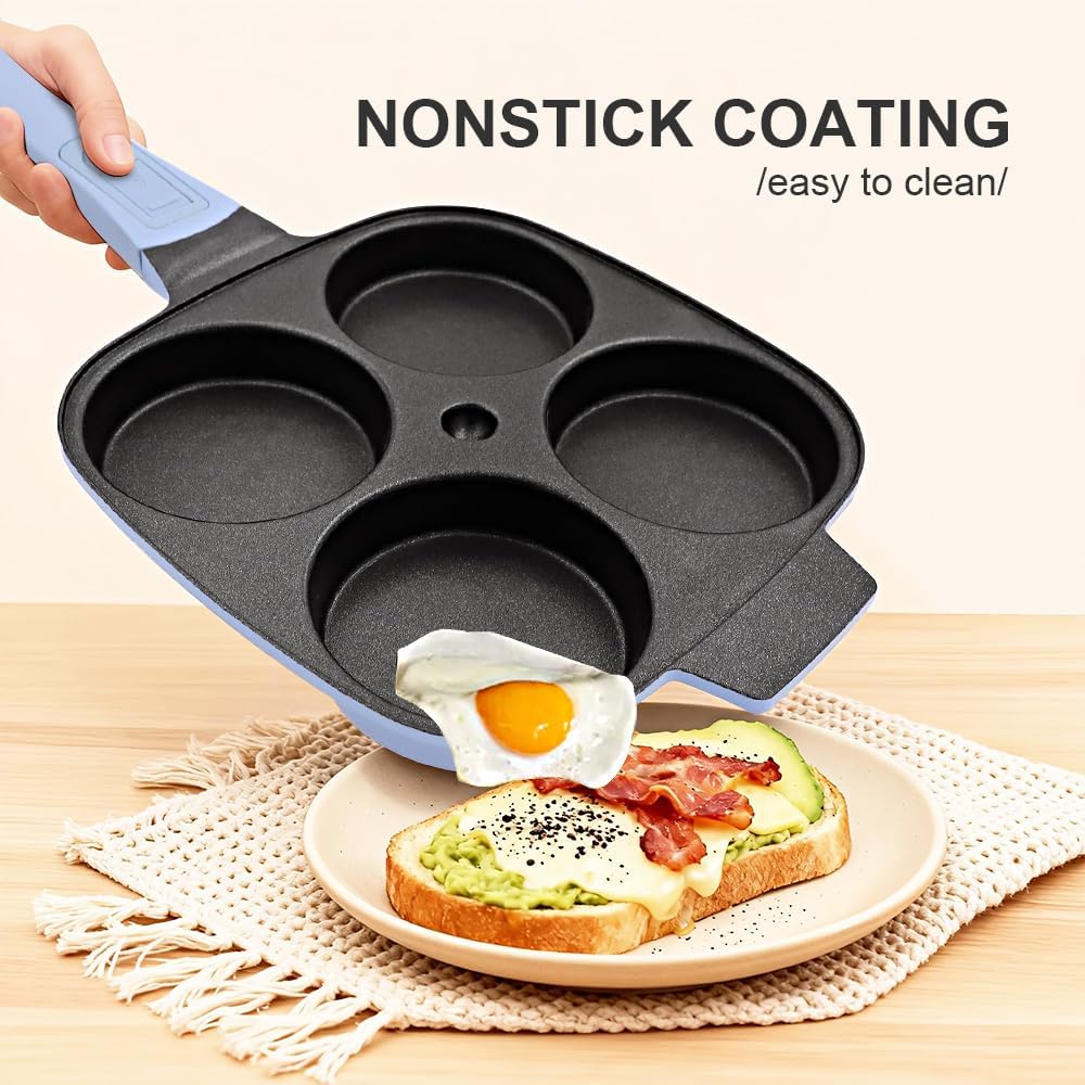 RANX INGST 4-Cup Egg Pan with Lid, Nonstick Omelette Skillet - Red
