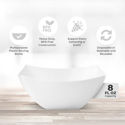 Posh Setting - White Plastic Square Serving Bowls for Party (16oz - 4 Pack), Disposable & Candy Containers for Party Table & Buffet