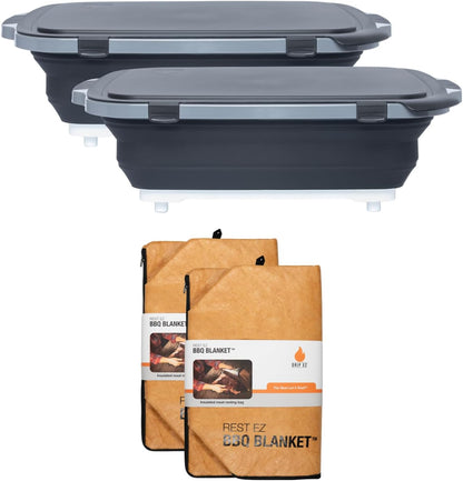 XL Prep Tub & BBQ Blanket Gift Bundle: (2) XL Prep Tubs + (2) Meat Resting Blankets - Ultimate BBQ Gift for Pitmasters, Brisket, Ribs, Pulled Pork & Outdoor Cooking
