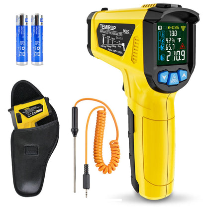 Infrared Thermometer Gun, Non Contact Digital Laser Thermometer Temperature Gun with Color LCD for Cooking, Home Repairs, Humidity Measurement, Adjustable Emissivity -58°F to 1472°F(-50~800°C)