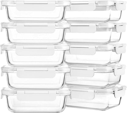 M MCIRCO 10-Pack,22 Oz Glass Meal Prep Containers,Glass Food Storage Containers with lids,Lunch Containers,Microwave, Oven, Freezer and Dishwasher (Gray)