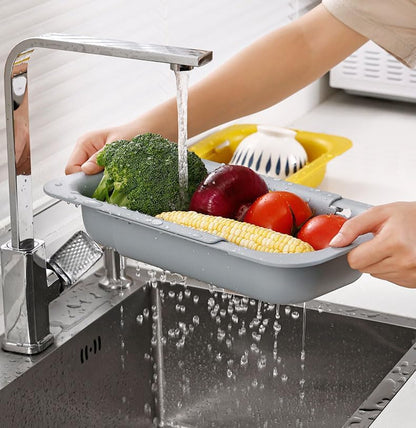 NIWWIN Collapsible Kitchen Colander Strainer, Expandable Over the Sink Colander for Kitchen, Adjustable Silicone Portable Sink Strainer, Foldable Wash Fruits Vegetables Noodle Basket (Green)