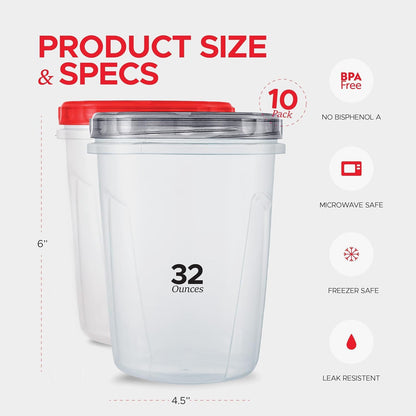 Tafura 10 Pack Leakproof Freezer Containers for Food with Twist Top Lids - 32 Oz BPA Free Reusable Plastic Soup Containers with Screw On Lids - Ideal for Meal Prep, Leftovers & Pantry Organization