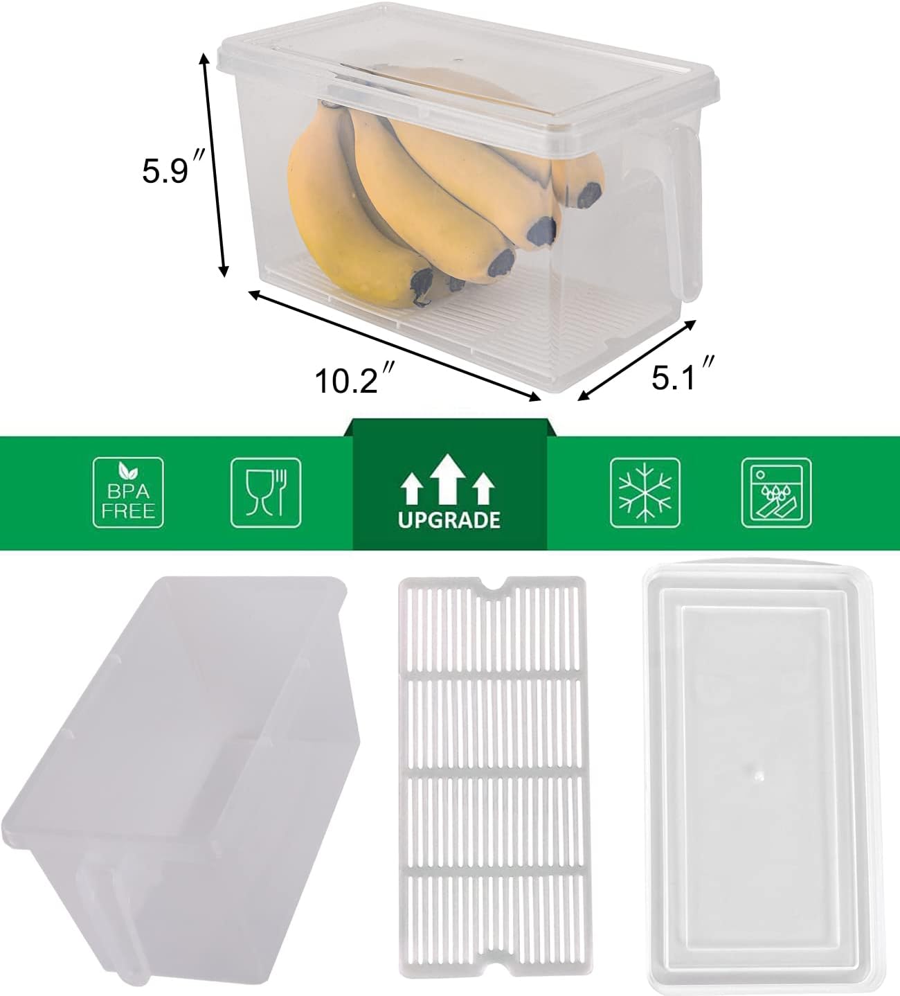 Sooyee Fridge Organizer, 4 Pack Refrigerator Organizer Bins, Clear with Handle & Lid, Fruit Containers for Fridge, Fridge Storage to Keep Fresh for Food, Vegetables, 5L