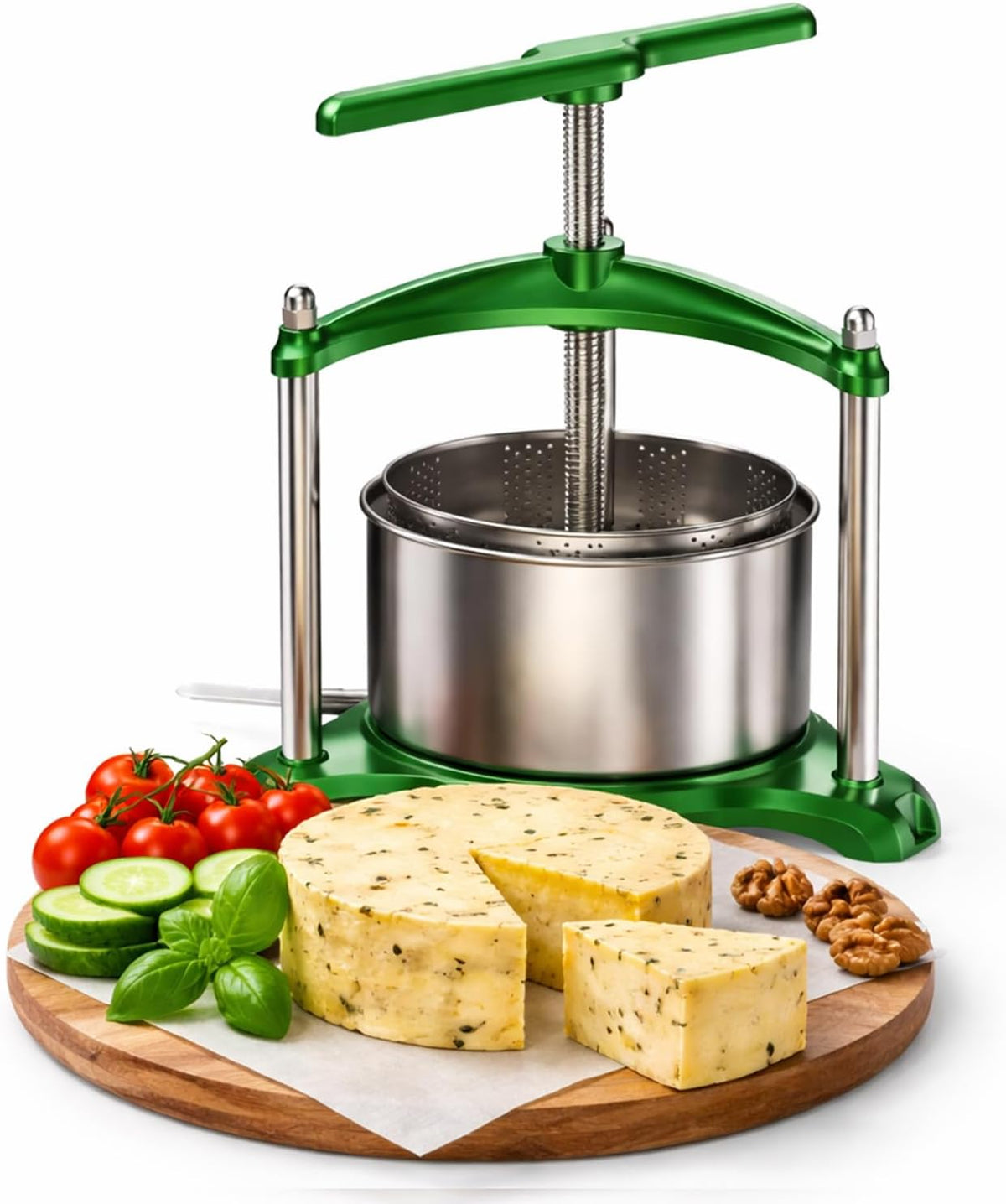 Manual Cheese Press, 0.8 Gallon Heavy Duty Food Press for Cheese, Tofu & Vegetable Dehydration – Stainless Steel Basket Herb & Tincture Press with Filter Bags, Not for Hard Fruits