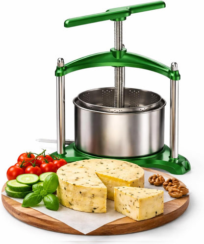 Manual Cheese Press, 0.8 Gallon Heavy Duty Food Press for Cheese, Tofu & Vegetable Dehydration – Stainless Steel Basket Herb & Tincture Press with Filter Bags, Not for Hard Fruits
