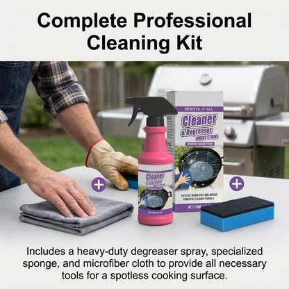Heavy Duty Grill Degreaser Spray, 2026 Upgrade Heavy Duty Grill Grease Eraser Spray with Cloth Sponge Scrubber Set,Remove Stubborn Grease Smoky Stains Outdoor BBQ Smoker Grates (2)
