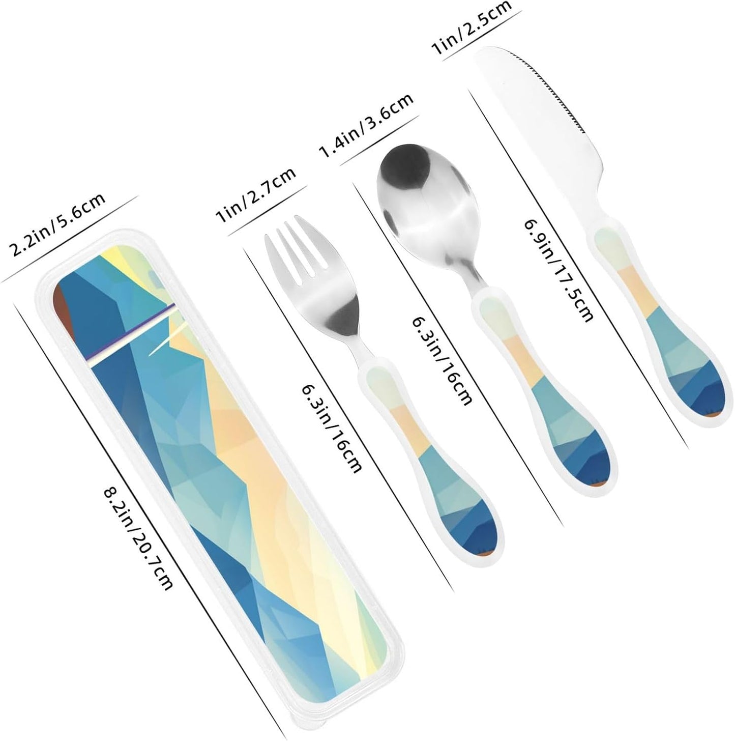 Stainless Steel Kids Silverware Set, Windmill Flat Illustration Utensil Set Reusable Children Safe Knife Spoon Fork Set With Storage Case Dishwasher Safe For Lunch, Travel Outdoors