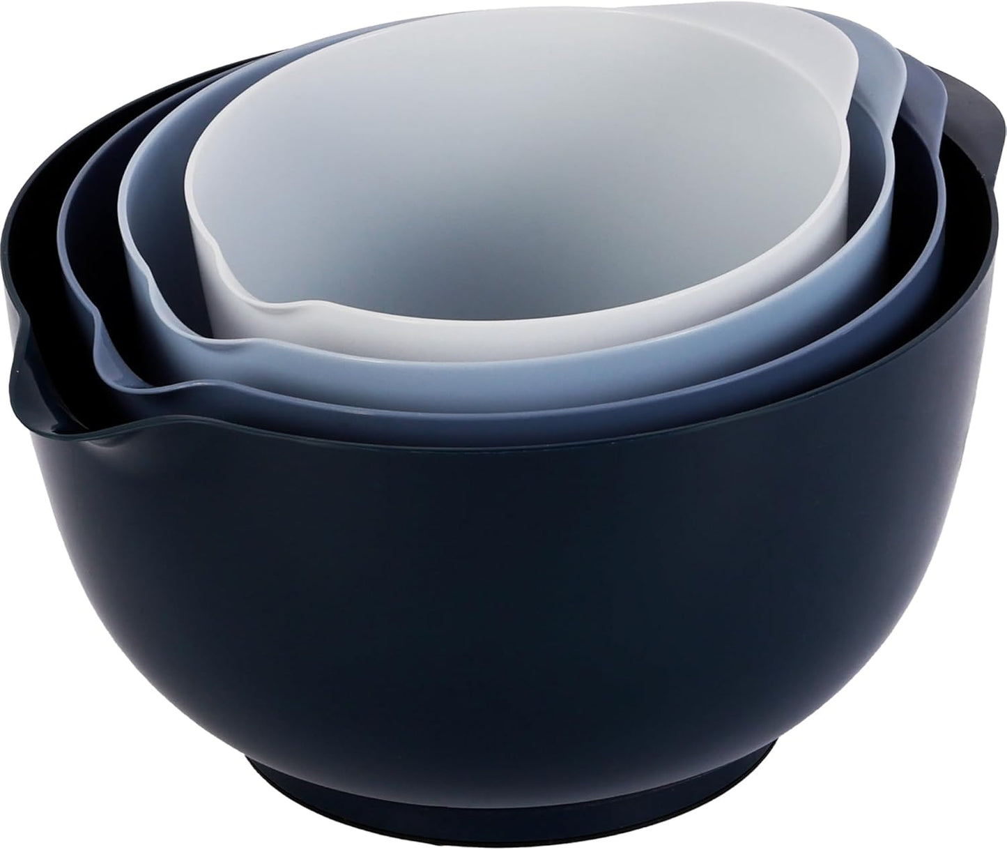 BoxedHome Nesting Plastic Mixing Bowl Set With Pour Spout, Microwave and Dishwasher Safe, BPA free Non-Slip Base, Set of 4 Size 1.7, 2.5, 3.5 and 4.5qt, Great for Prepping, Baking, Cooking (Dark Blue)