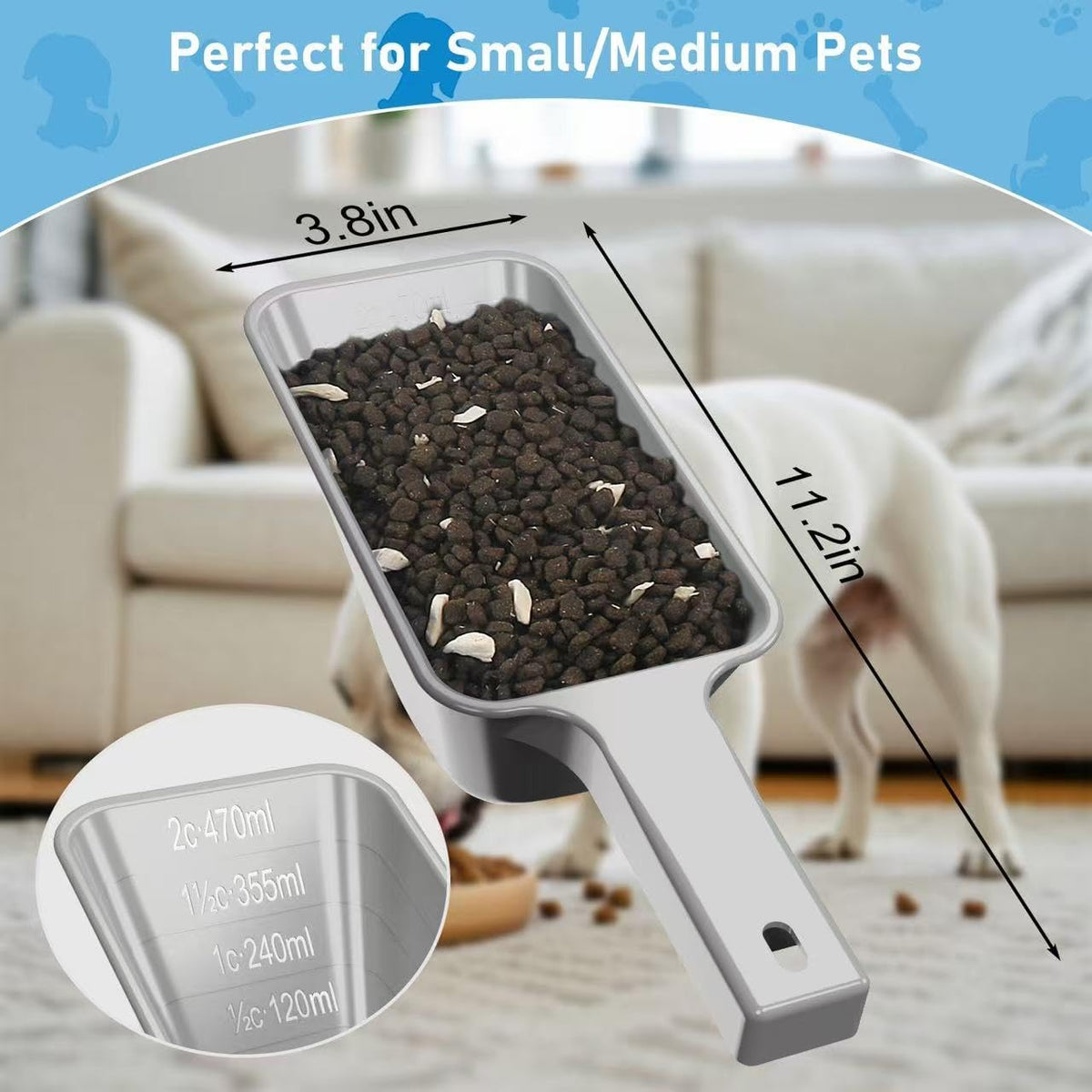 Food Scoop, Cup Capacity Dog Food Scooper With Measuring Lines For Dog, Puppy and Cat Coffee Bean Flour Scoop Set (Grey)