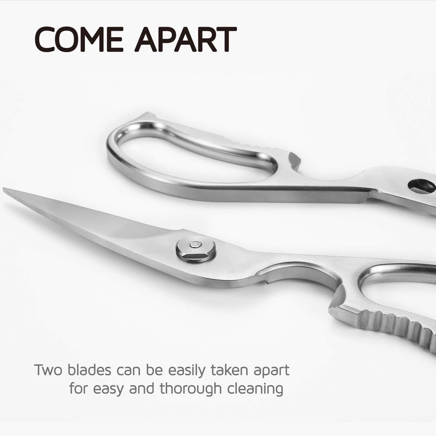 Come Apart Kitchen Shears by WELLSTAR, Multi-purpose Heavy Duty German Stainless Steel Food Scissors for Cutting Meat Poultry Chicken Vegetable, Durable One Piece Construction, Mirror Finish