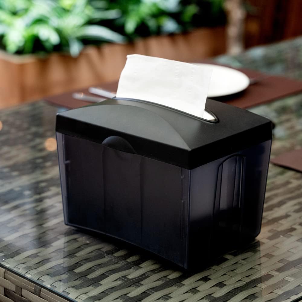 Restaurantware Bar Lux 7.9 Inch x 5.5 Inch Napkin Holder 1 3-Compartment Condiment Caddy - Rectangle Tabletop Black Plastic Napkin Caddy Refillable Easy Access