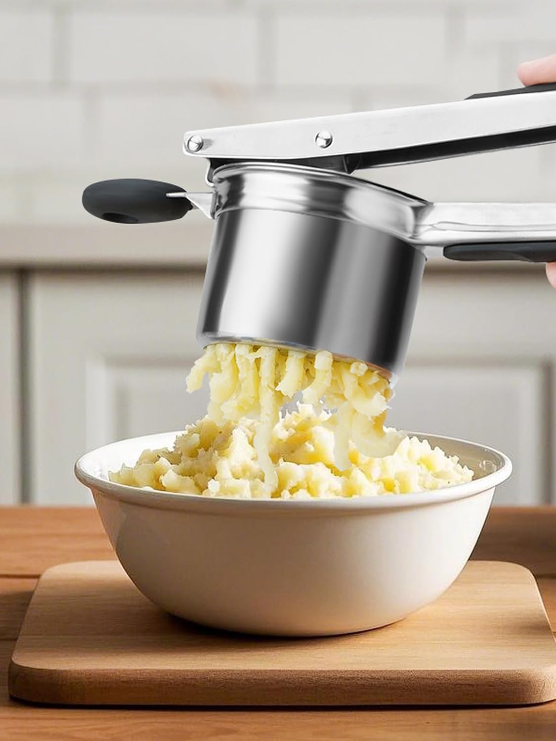 Heavy Duty Potato Ricer, Large 22oz Potato Masher, Stainless Steel Press and Mash Kitchen Gadget for Mashed Potatoes, Spaetzle Maker with Silicone Handle
