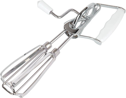 Fox Run Stainless Steel Manual Hand Mixer, White Retro Style Egg Beater