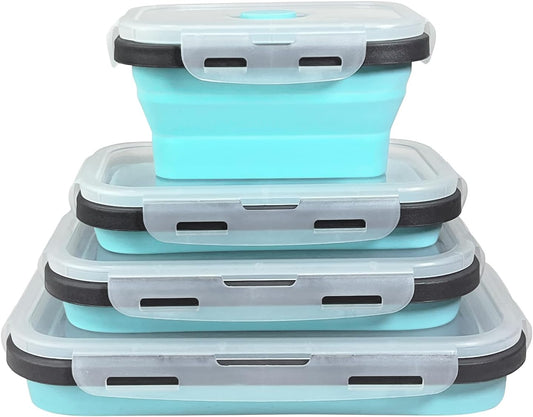 Guyuyii 4 Pack Space-Saving Collapsible Food Storage Containers with Lids | 12/17/27/40 oz Food-Grade Silicone Set for RV, Camping, Meal Prep, Small Kitchens - Microwave/Freezer/Dishwasher Safe