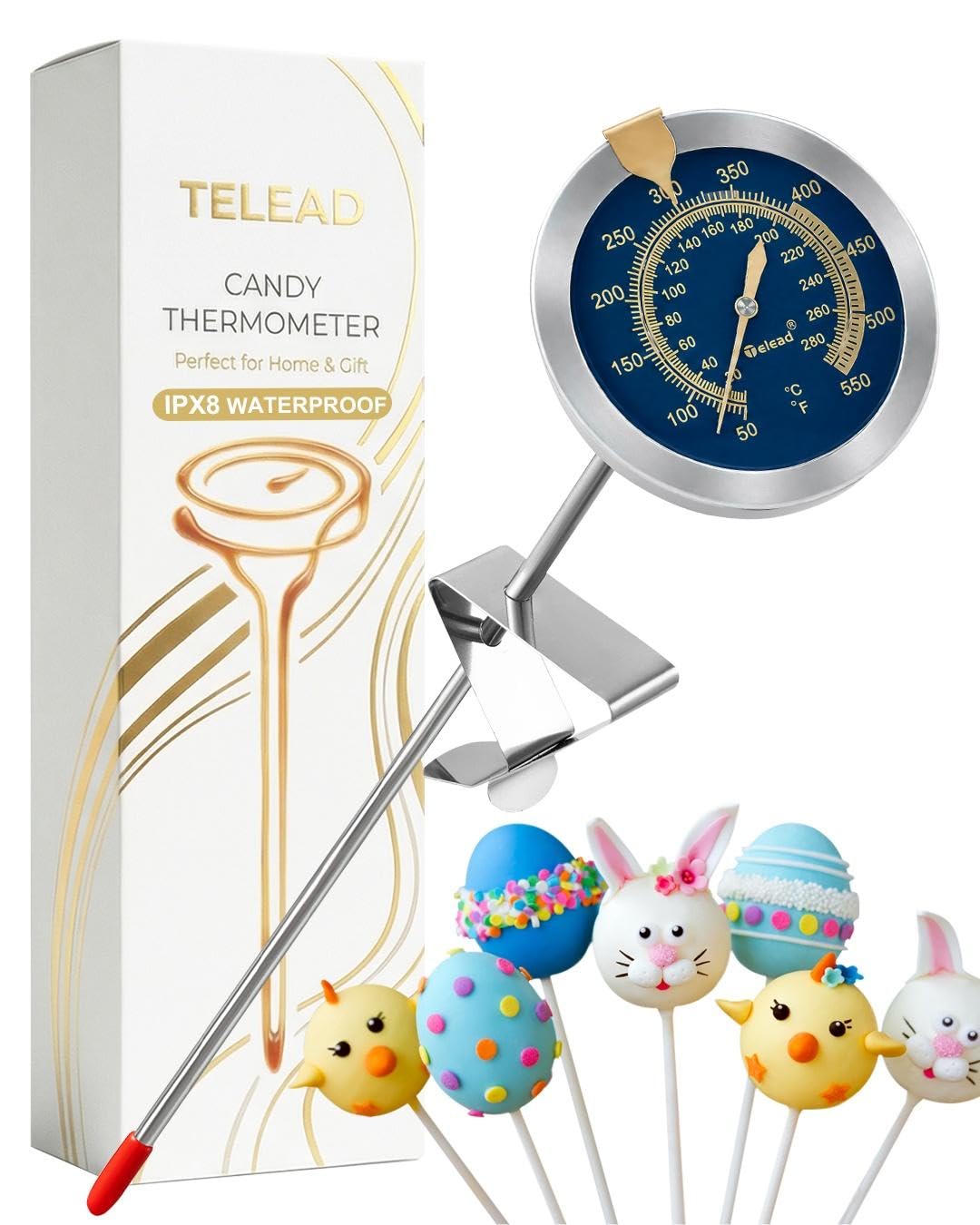 Oil & Candy Thermometer,IPX8 Waterproof Instant Read, with Pot Clip