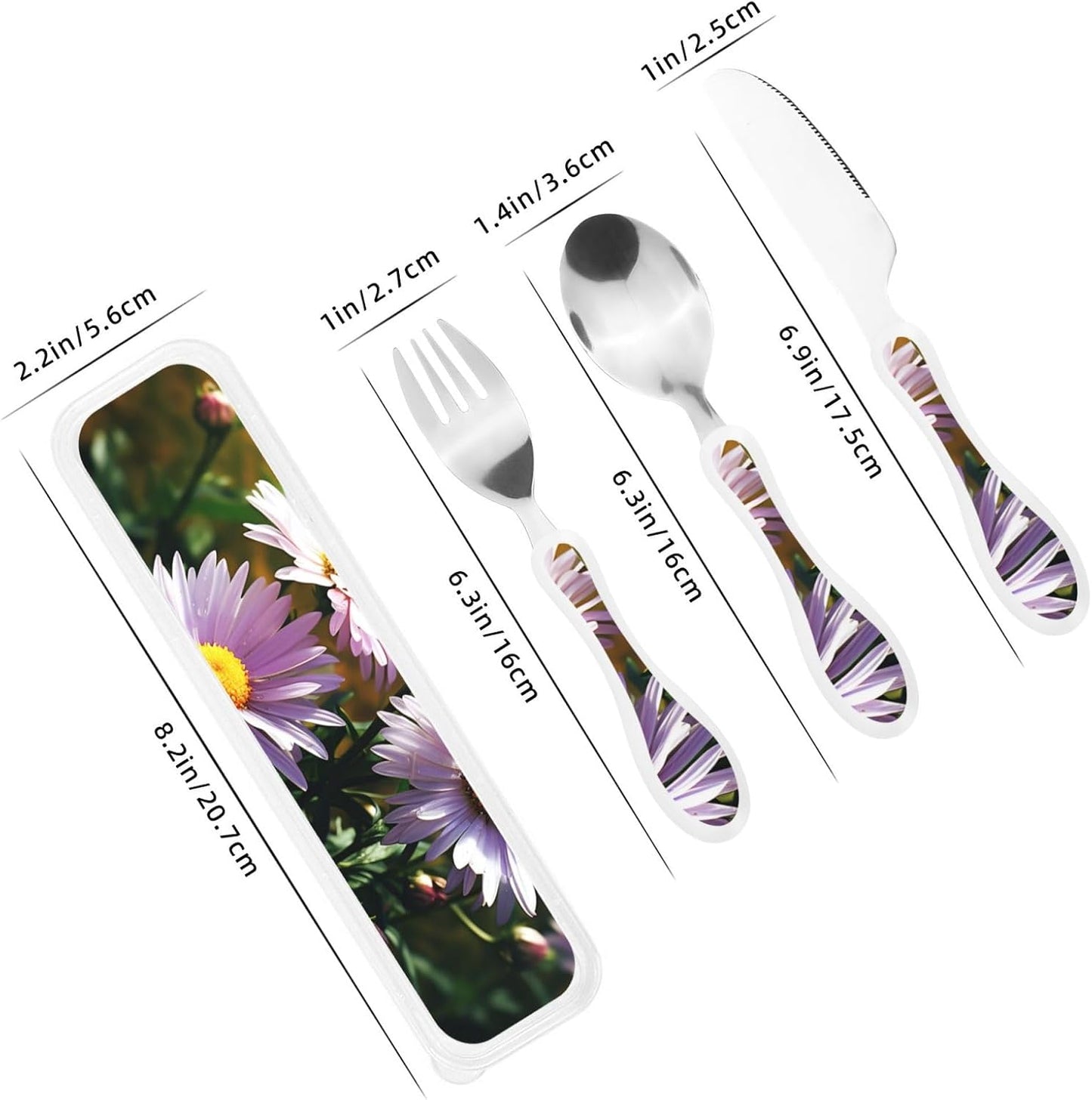 3-Piece Kids Silverware Set With Storage Case, Stainless Steel Reusable Children Safe Knife Spoon Fork Set Blue Active Girl Running Sunset Children Flatware Set For Kids Lunch Box - Colors C