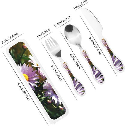 3-Piece Kids Silverware Set With Storage Case, Stainless Steel Reusable Children Safe Knife Spoon Fork Set Blue Active Girl Running Sunset Children Flatware Set For Kids Lunch Box - Colors C