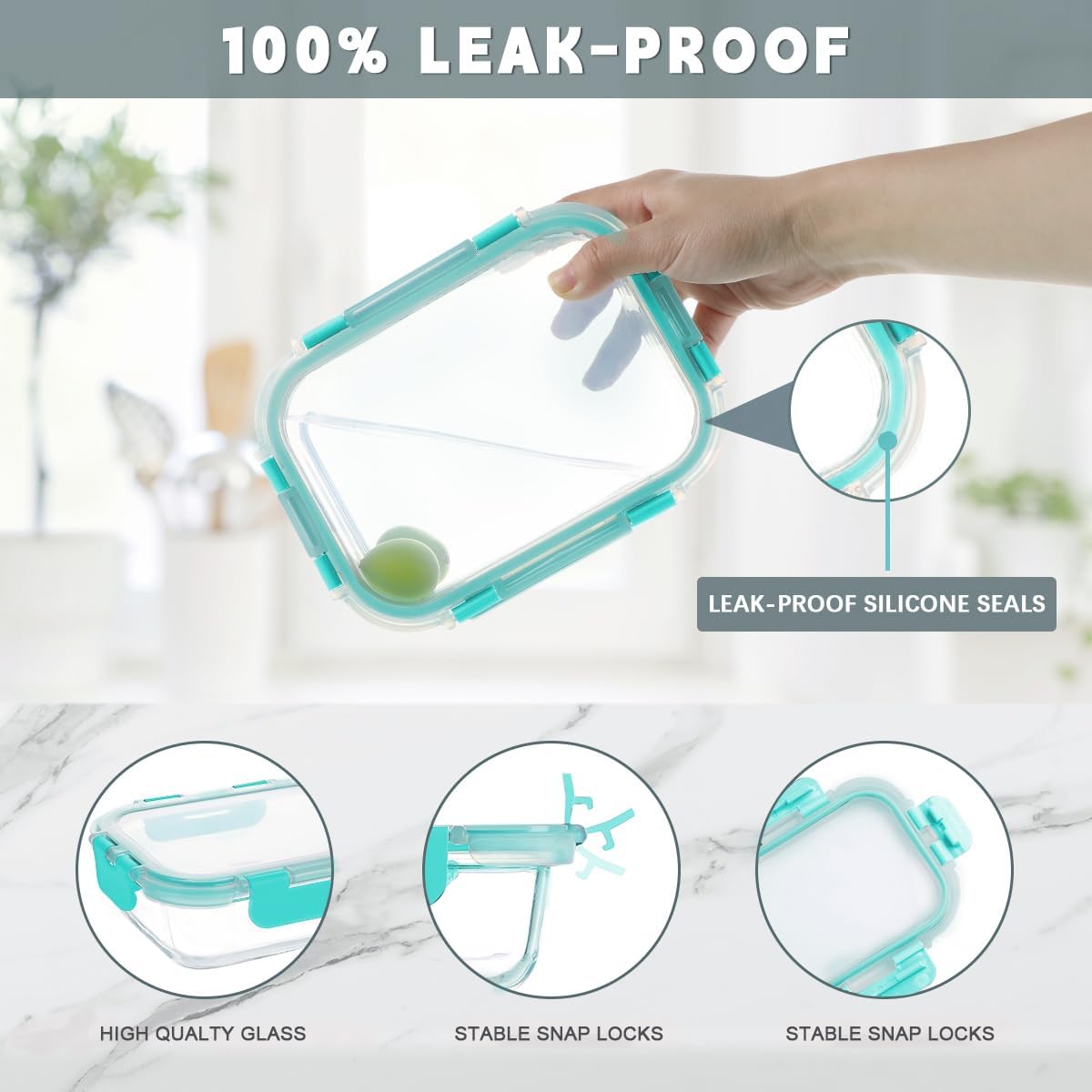 KAMOTA Glass Food Storage Containers, 10 Pack Glass Meal Prep Containers, Airtight Containers with Snap-Lock Lids, 34 oz and 13 oz white Container Set with Lids, for Microwave/Oven/Freezer