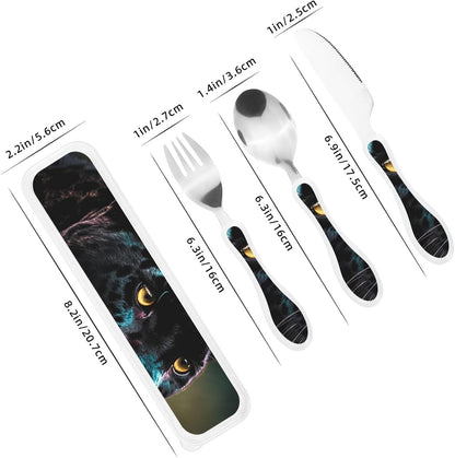 3-Piece Kids Silverware Set With Storage Case, Stainless Steel Reusable Children Safe Knife Spoon Fork Set Blue Active Girl Running Sunset Children Flatware Set For Kids Lunch Box - Colors C