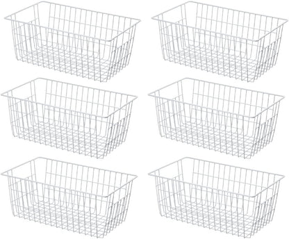 SANNO Freezer Baskets for Storage Pantry Large Metal Wire Food Storage Organizer Bin Basket with Handles - for Kitchen Cabinets, Pantry, Bathroom, Laundry Room, Closets, Garage - Chrome，2 pack