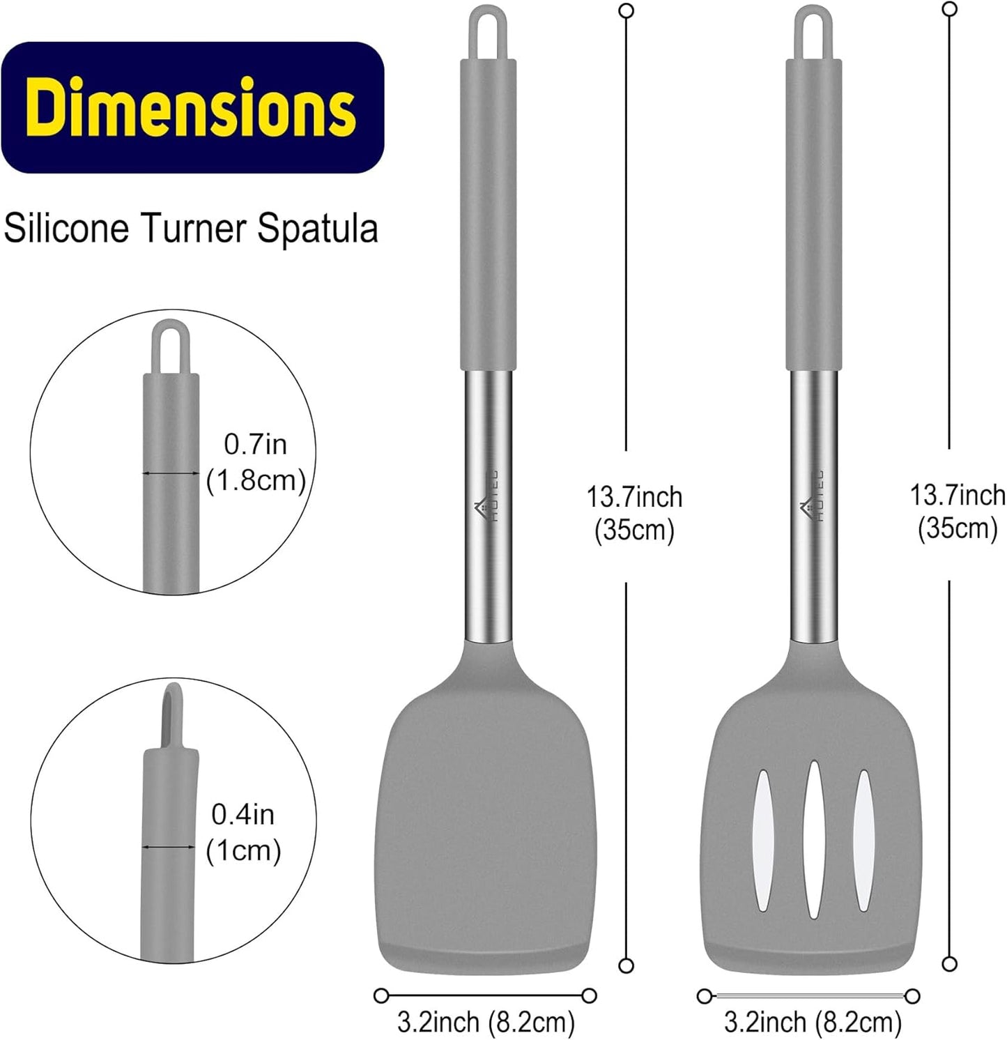 HOTEC Silicone Spatula Set of 2 Heat-Resistant 600°F & BPA-Free Kitchen SaptulaTurner with Stainless Steel Handles, Slotted & Solid Spatulas for Nonstick Cookware, 13.7 Inch, Classic Blue