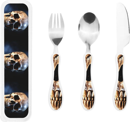 3-Piece Kids Silverware Set With Storage Case, Stainless Steel Reusable Children Safe Knife Spoon Fork Set Samurai Children Flatware Set For Kids Lunch Box