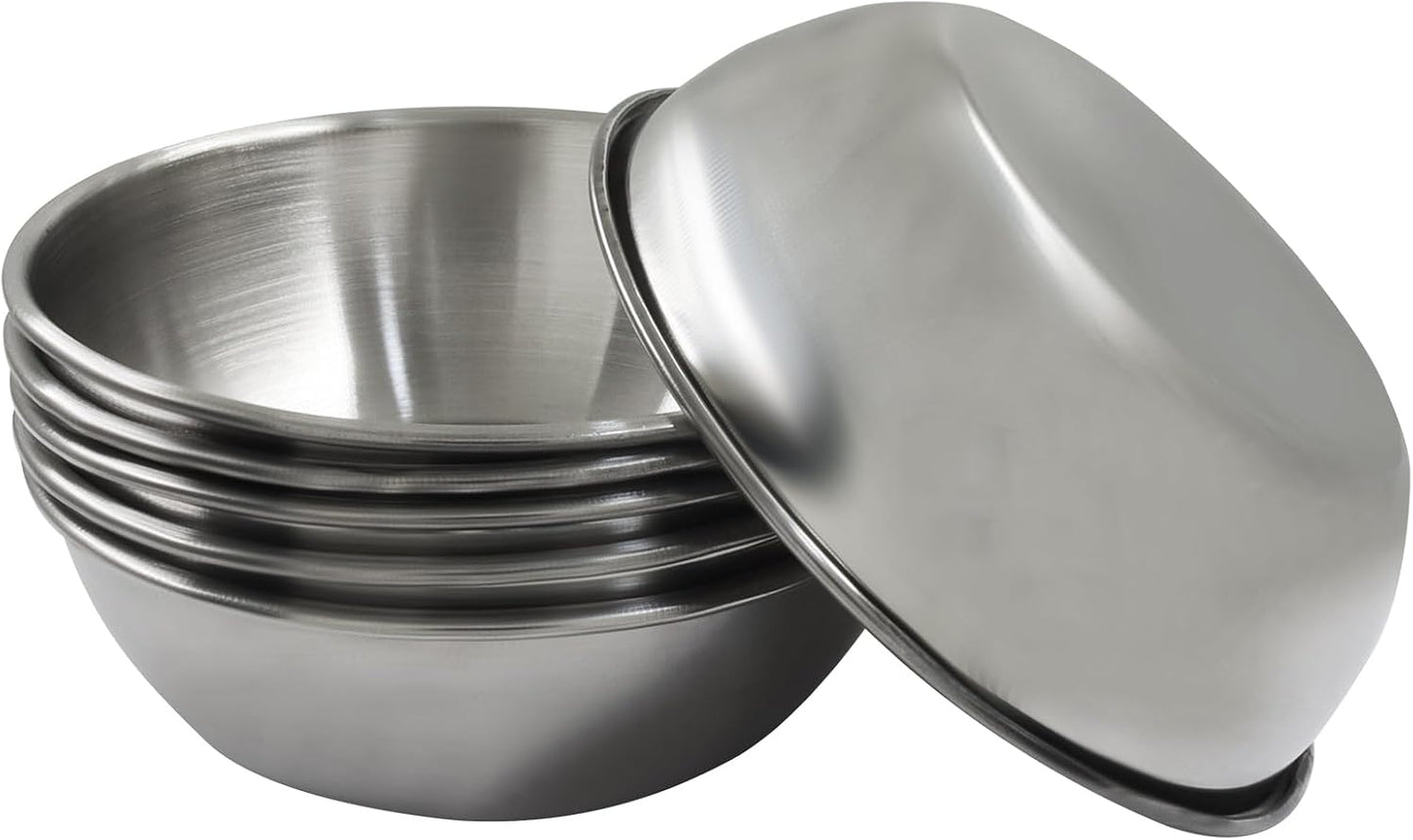 Small Stainless Steel Bowls, Set of 6, 3.3 oz Mini Prep Dishes for Sauce, Dipping, Condiments, and Snacks, Oven and Dishwasher Safe