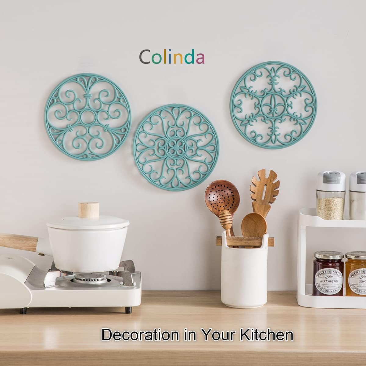 Silicone Trivet Mat - Hot Pot Holder Hot Pads for Table & Countertop - Teapot Trivet Kitchen Trivets - Non-Slip & Heat Resistant Modern Kitchen Hot Pads for Pots & Hot Dish Navy Blue Trivet Set of 3