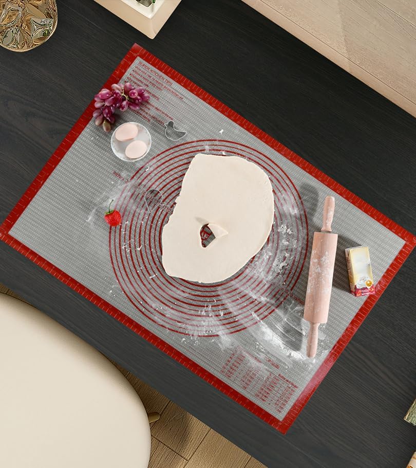 Non-slip Silicone Pastry Mat Extra Large with Measurements 36''By 24'' for Baking Mat, Counter/Dough Rolling/Oven Liner/Fondant/Pie Crust（Red）