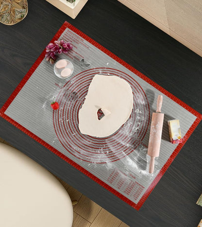 Non-slip Silicone Pastry Mat Extra Large with Measurements 36''By 24'' for Baking Mat, Counter/Dough Rolling/Oven Liner/Fondant/Pie Crust（Red）